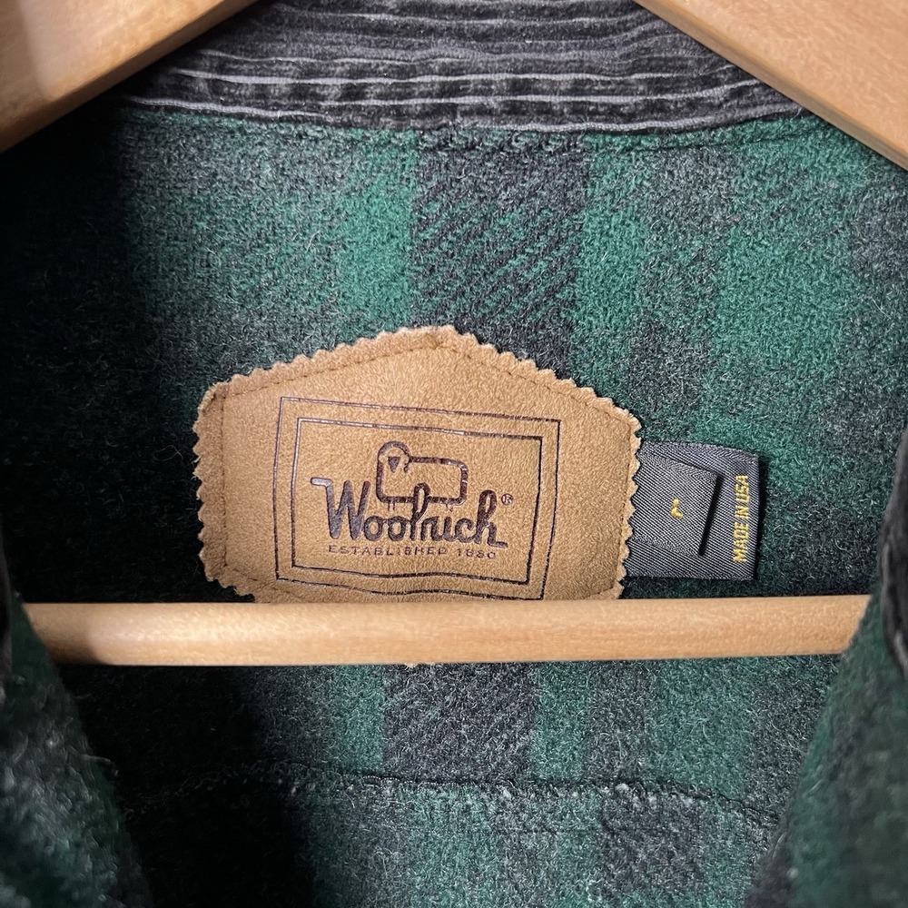 Vintage Woolrich Men's Green Buffalo Plaid Wool Shirt Jacket Made in USA L - Picture 2 of 6